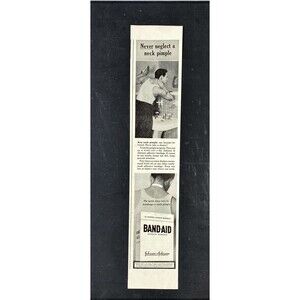 Johnson & Johnson Band Aid Adhesive Bandages"Never Neglect a Neck Pimple"Ad 1946